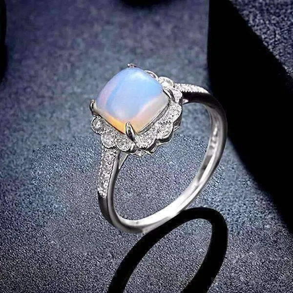 Cabochon White Opal Cz Sterling Silver Ring for Woman