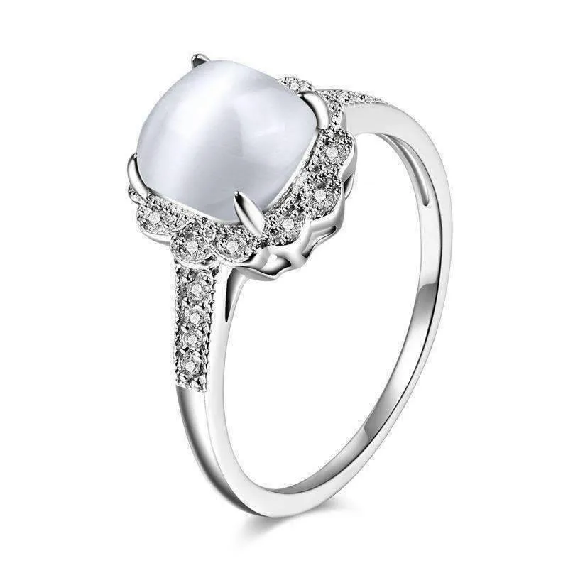 Cabochon White Opal Cz Sterling Silver Ring for Woman
