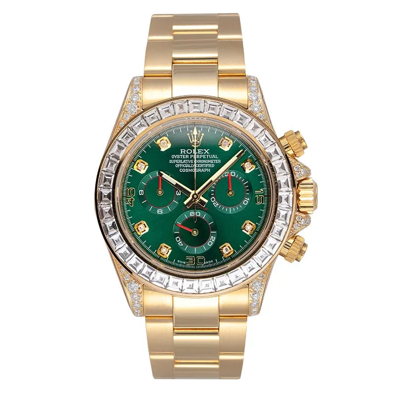 Custom Diamond Set Rolex Daytona 116508 Yellow Gold Custom Green Dial