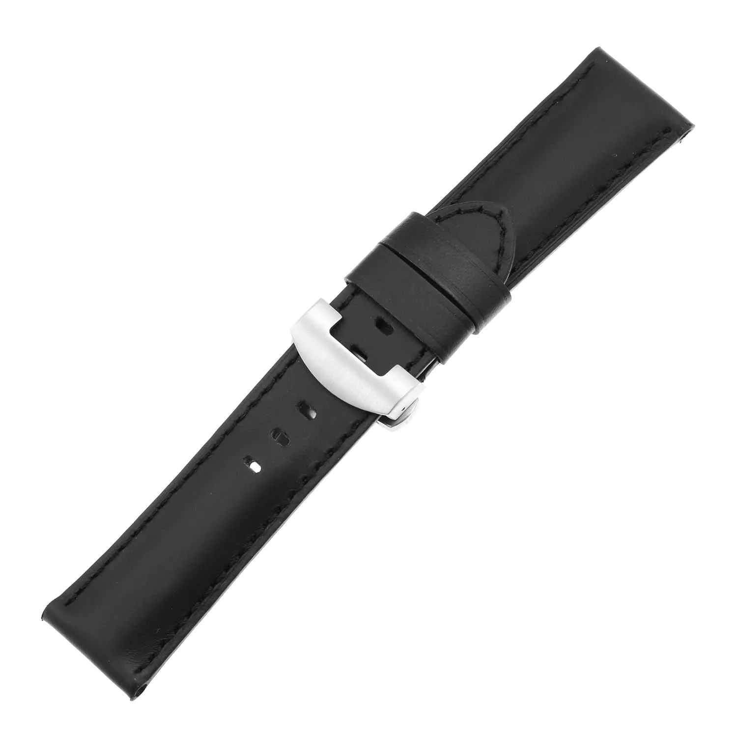 DASSARI Smooth Leather Strap for Deployant Clasp Black (Black Stitching)