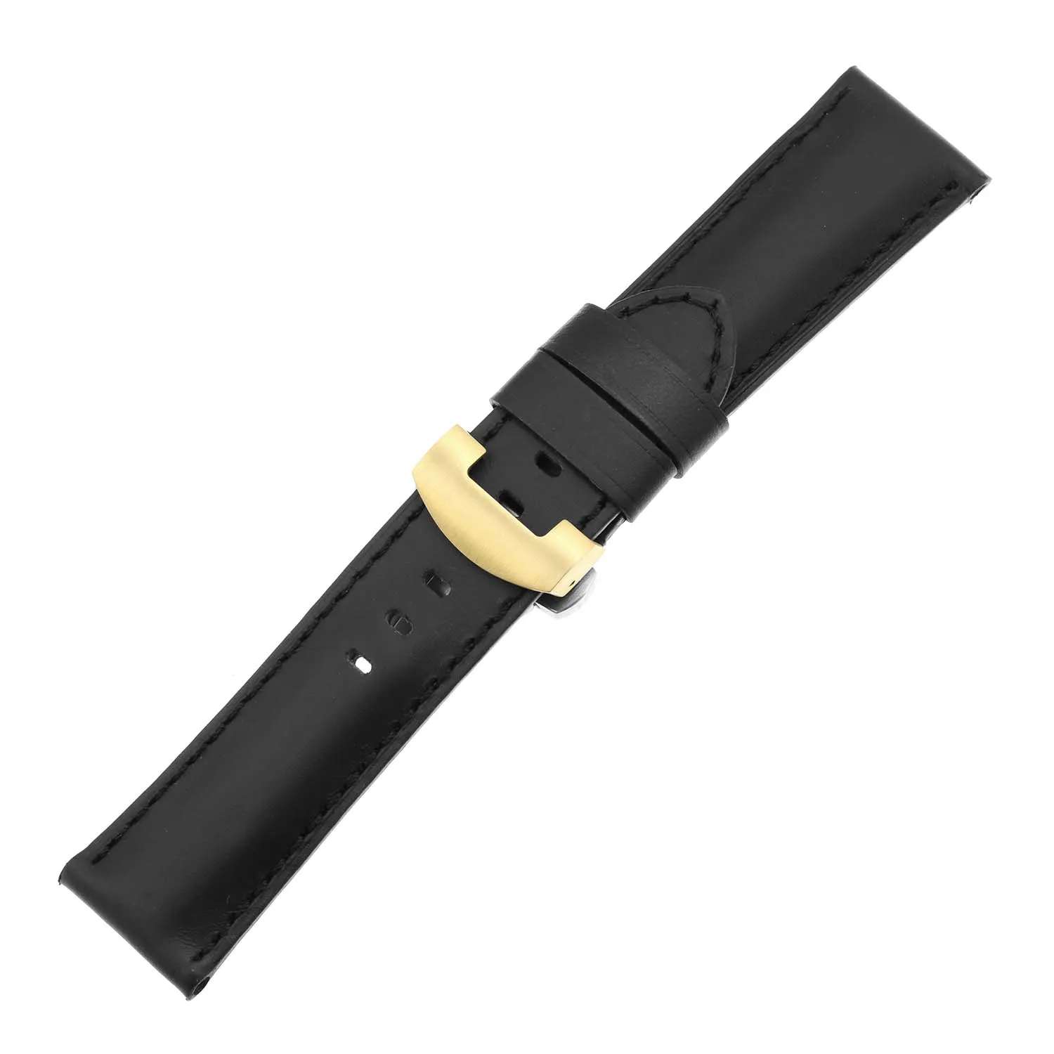 DASSARI Smooth Leather Strap for Deployant Clasp Black (Black Stitching)