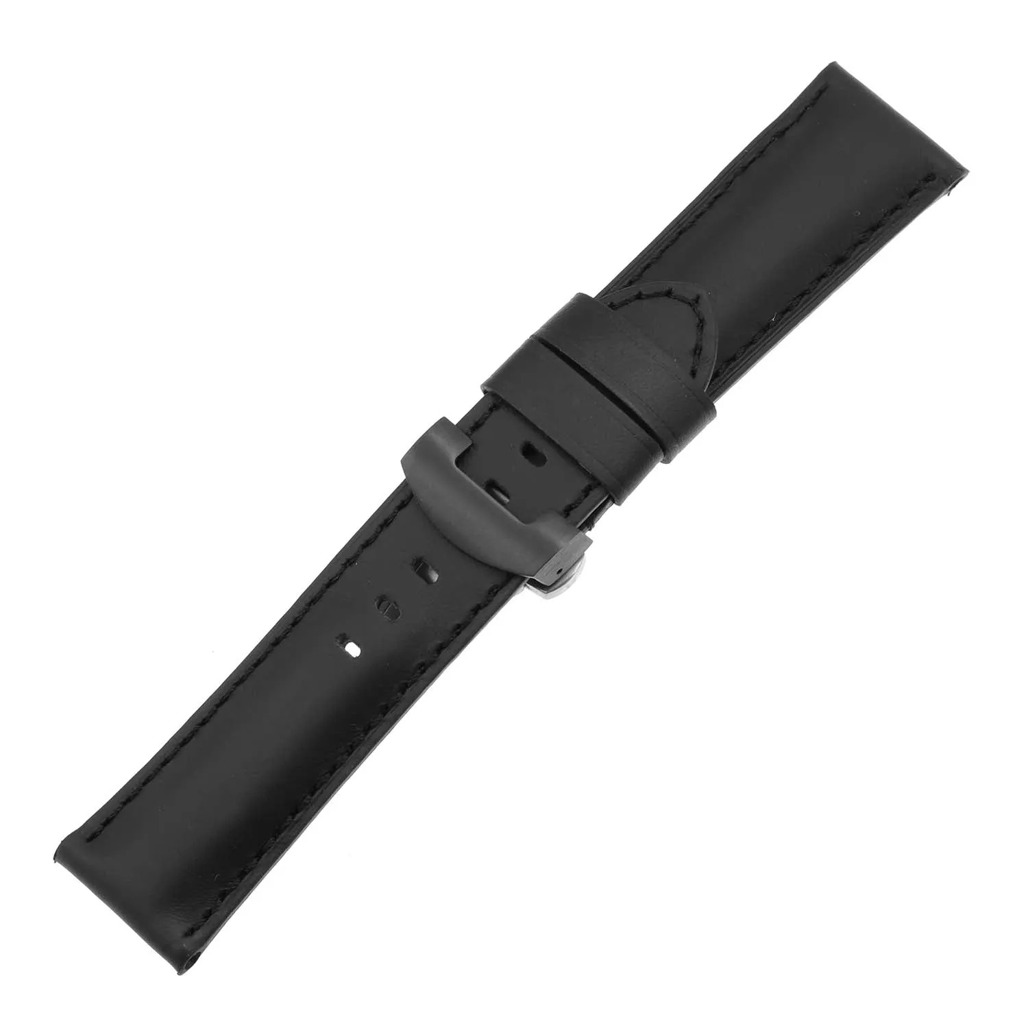 DASSARI Smooth Leather Strap for Deployant Clasp Black (Black Stitching)