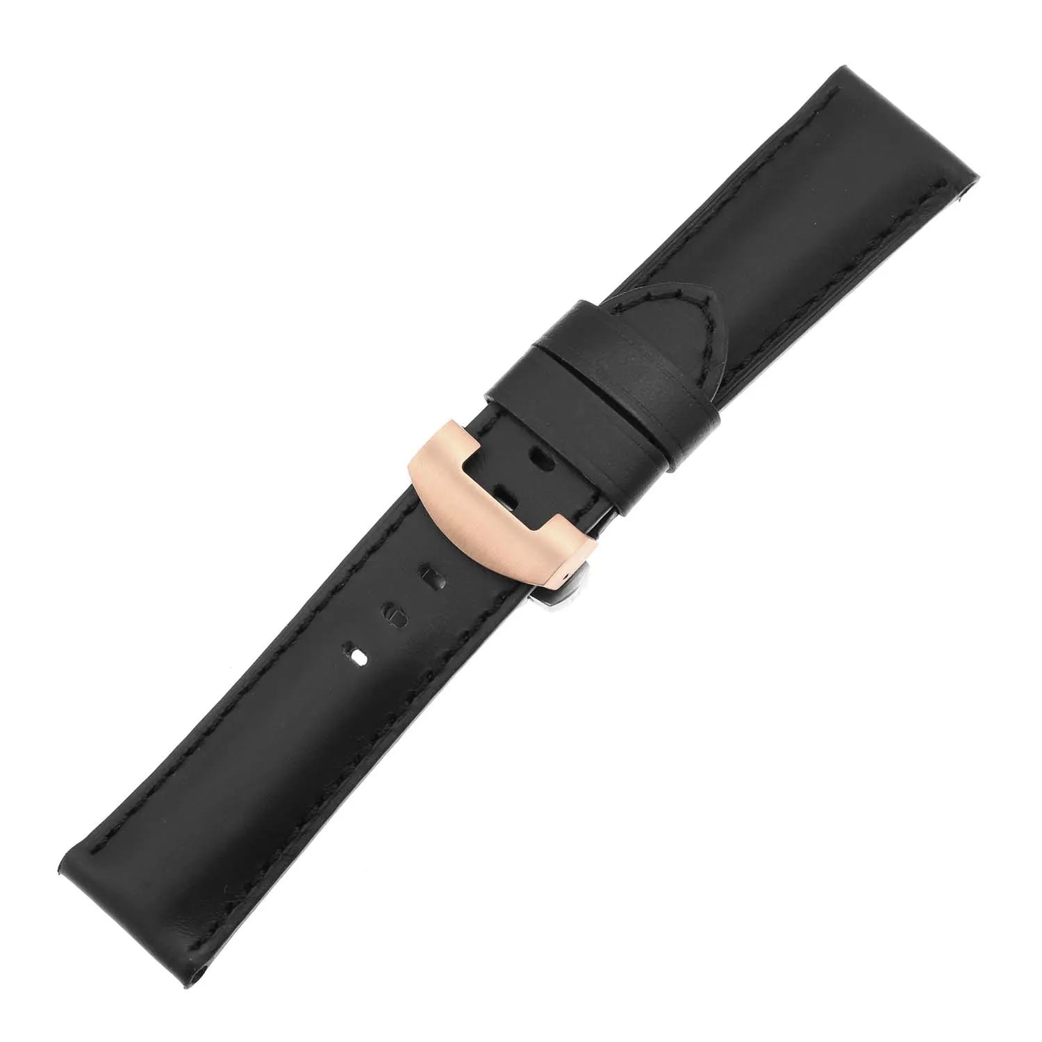 DASSARI Smooth Leather Strap for Deployant Clasp Black (Black Stitching)