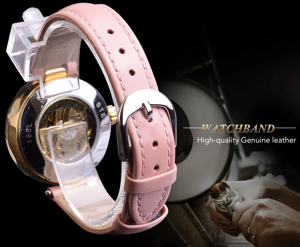 Diamond Embellished Automatic Self-Wind Skeleton Watch for Women