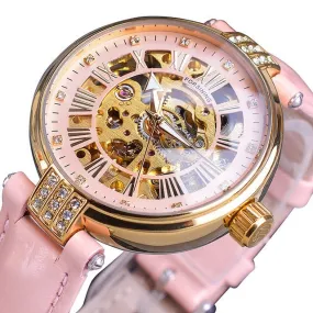 Diamond Embellished Automatic Self-Wind Skeleton Watch for Women
