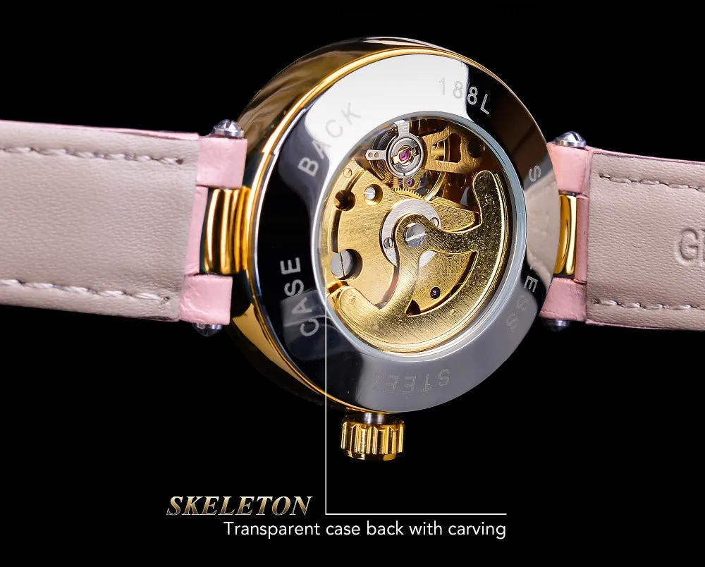 Diamond Embellished Automatic Self-Wind Skeleton Watch for Women