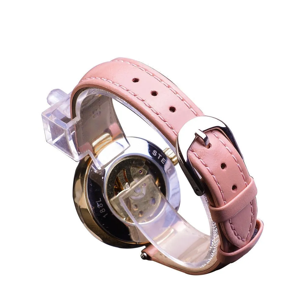 Diamond Embellished Automatic Self-Wind Skeleton Watch for Women