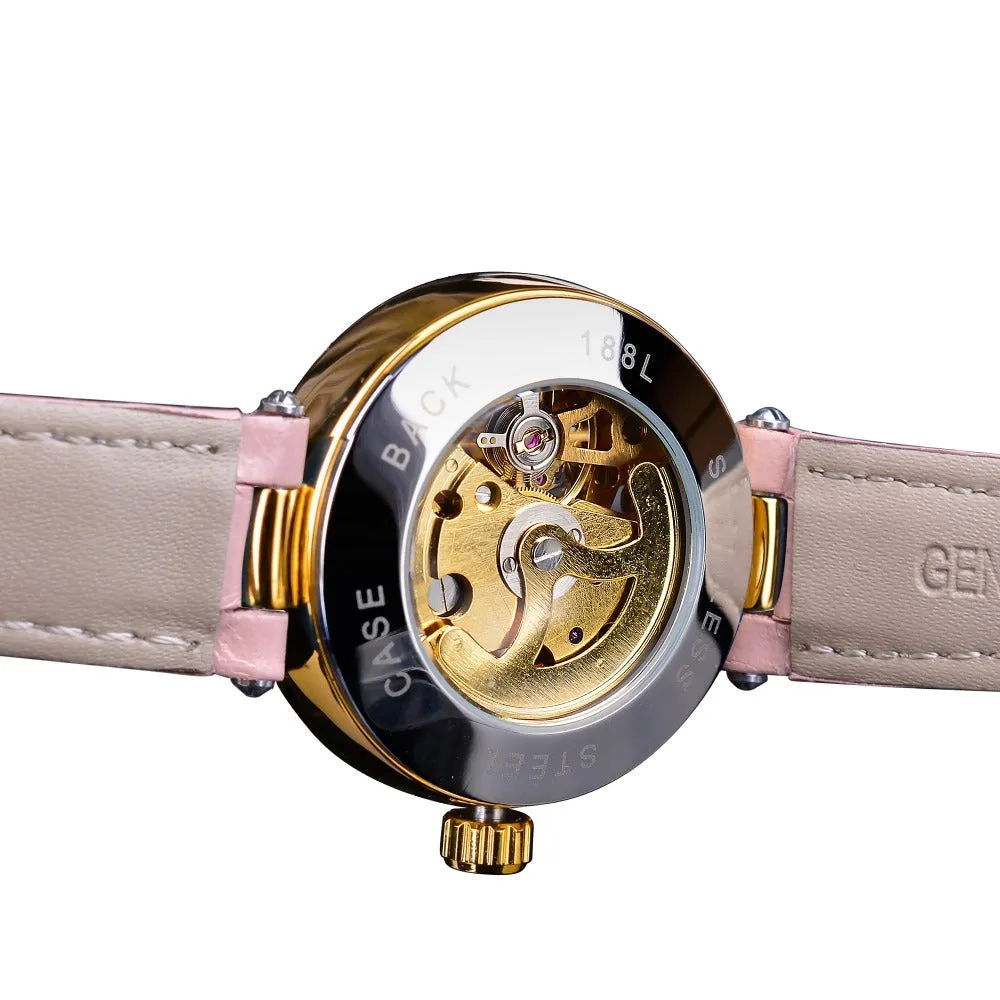 Diamond Embellished Automatic Self-Wind Skeleton Watch for Women