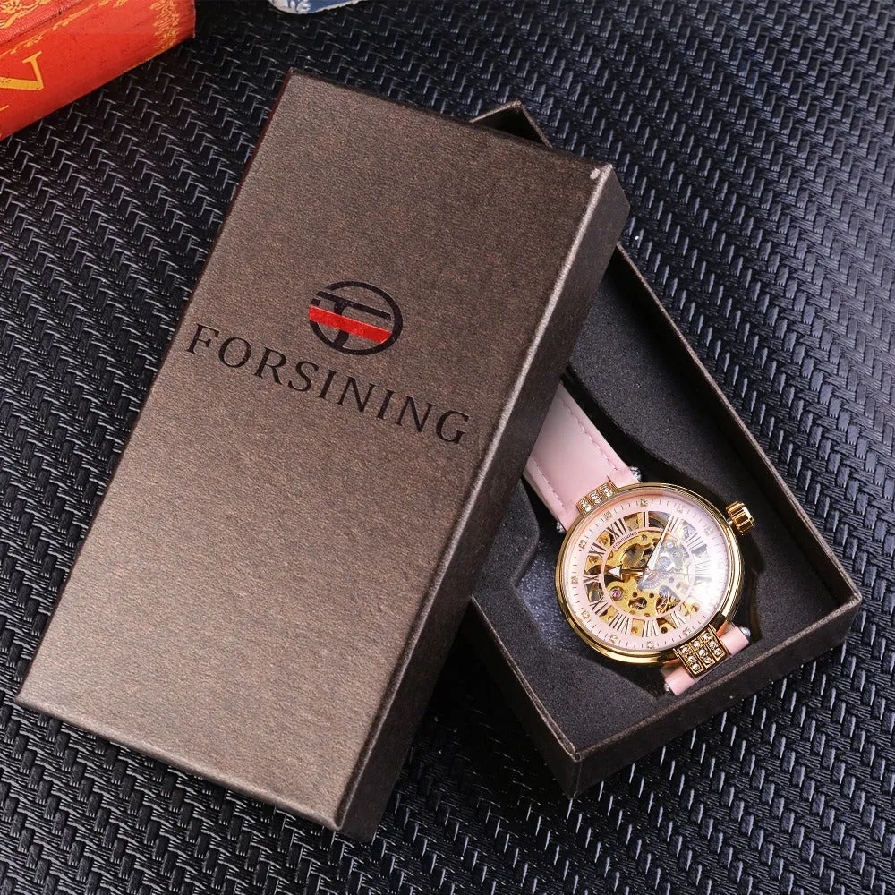 Diamond Embellished Automatic Self-Wind Skeleton Watch for Women