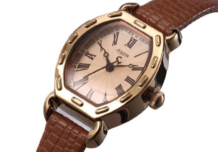 Elegant Brown Leather Women's Watch by JULIUS (JA-544E)