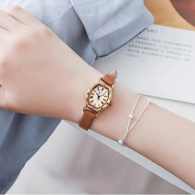Elegant Brown Leather Women's Watch by JULIUS (JA-544E)