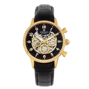 Empress Beatrice Automatic Skeleton Dial Leather-Band Watch w/Day/Date - Gold/Black