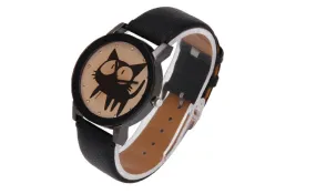 Fashion Cat Crystal Imitation Leather Quartz Wrist Watch for Women
