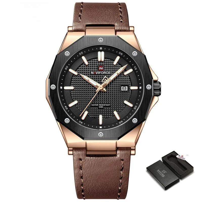Fashion Sports Mens Watch Waterproof Luminous Leather Strap Personality Male Wristwatch