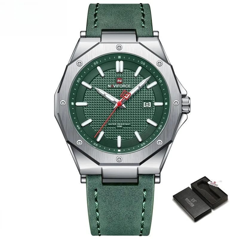 Fashion Sports Mens Watch Waterproof Luminous Leather Strap Personality Male Wristwatch