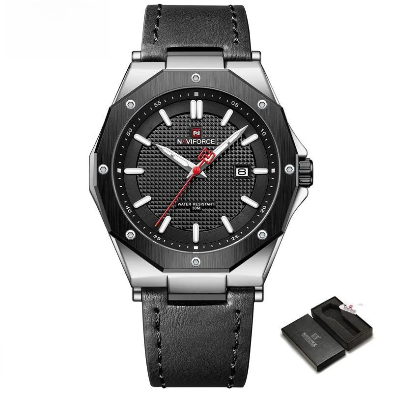 Fashion Sports Mens Watch Waterproof Luminous Leather Strap Personality Male Wristwatch