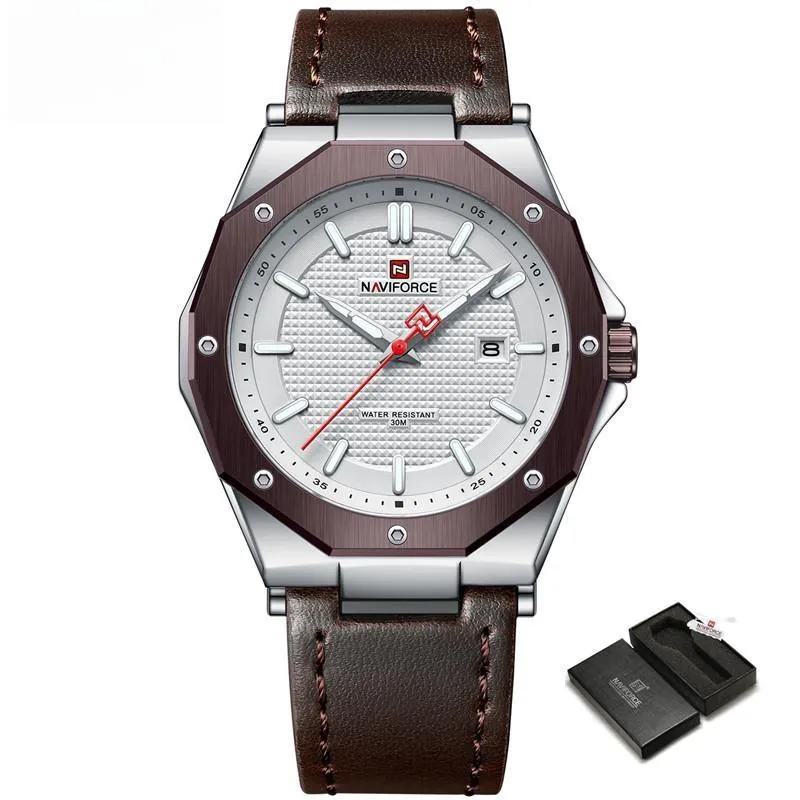 Fashion Sports Mens Watch Waterproof Luminous Leather Strap Personality Male Wristwatch