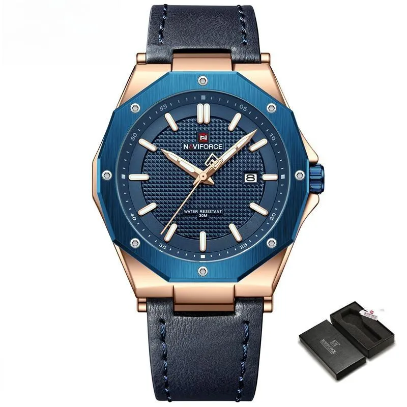 Fashion Sports Mens Watch Waterproof Luminous Leather Strap Personality Male Wristwatch