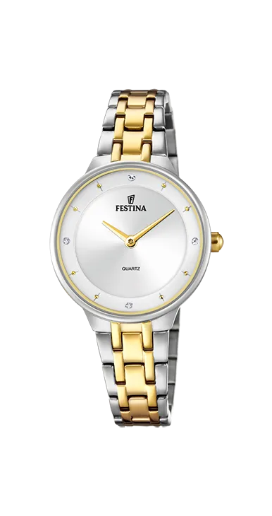 Festina Quartz 50M WR Crystal Markers Stainless Steel/Yellow Gold Plate Case & Bracelelt