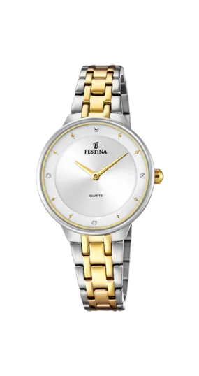 Festina Quartz 50M WR Crystal Markers Stainless Steel/Yellow Gold Plate Case & Bracelelt