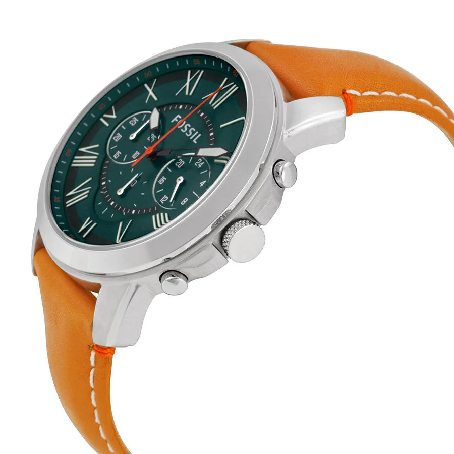 Fossil Grant Chronograph Hunter Green Dial Tan Leather Men's Watch FS4918