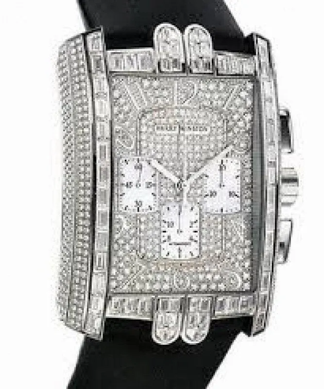 Harry Winston Avenue C Chrono Diamond Pave Dial 18kt White Gold Black Satin Men's Watch 330MCAWLD01BD 330/MCAWL.D01/BD