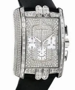 Harry Winston Avenue C Chrono Diamond Pave Dial 18kt White Gold Black Satin Men's Watch 330MCAWLD01BD 330/MCAWL.D01/BD