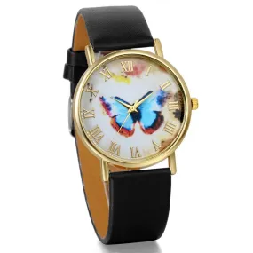 Latest Designing Watches Butterfly Printed Leather Strap Women Fashion New Watch