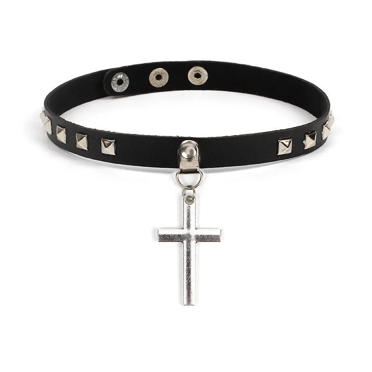 Leather Dark Neckband Collarbone Necklace