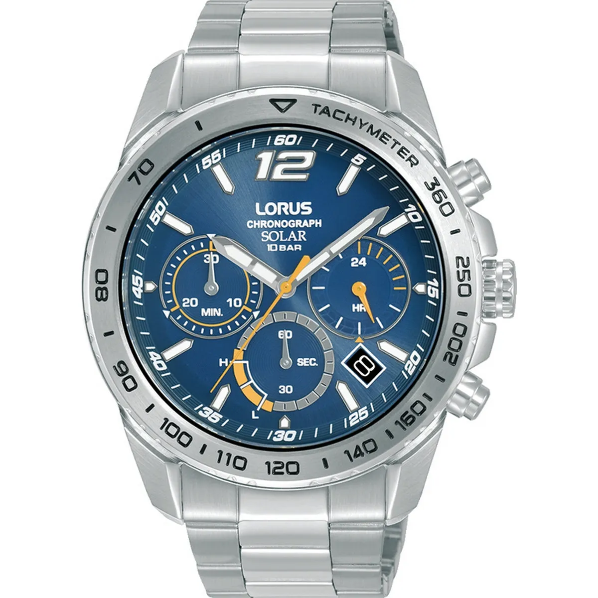 lorus solar chronograph gents stainless steel blue dial bracelet watch