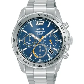 lorus solar chronograph gents stainless steel blue dial bracelet watch