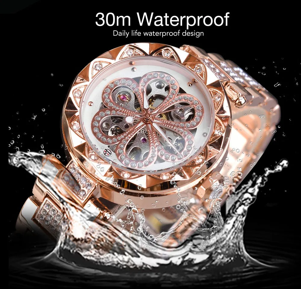 Luxury Fashion Diamond Automatic Mechanical Hip Hop Watch for Women