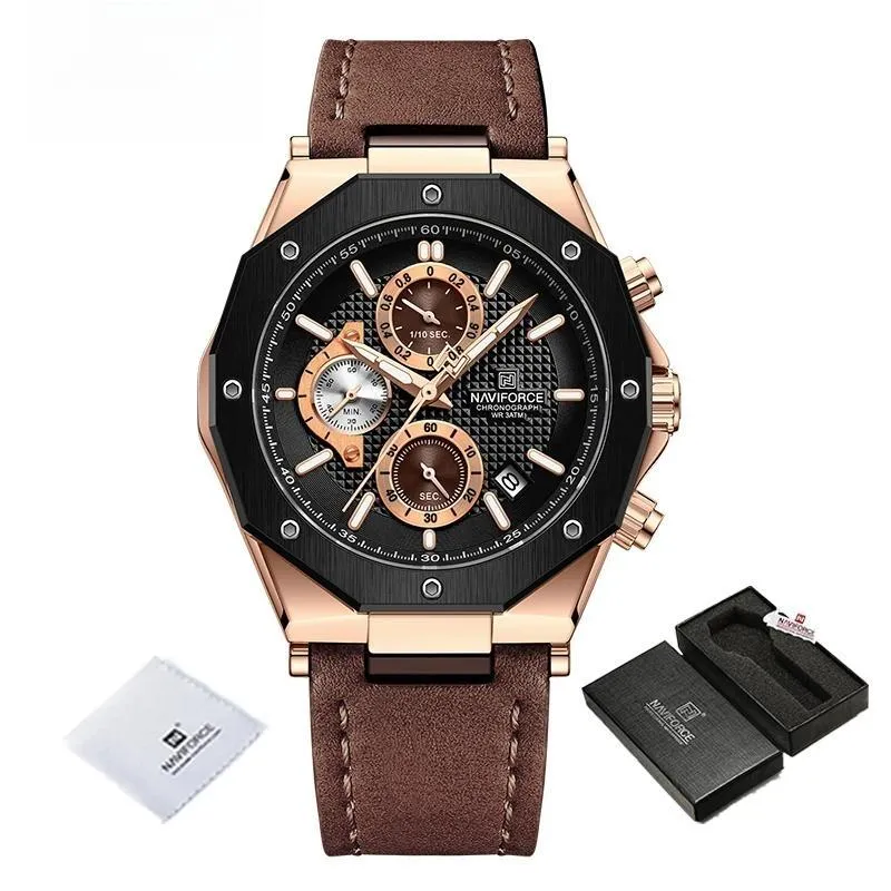 Luxury Fashion Multifunction Men's Watches Genuine Leather Quartz Male Clock