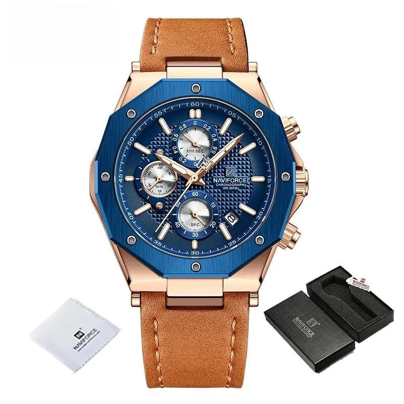 Luxury Fashion Multifunction Men's Watches Genuine Leather Quartz Male Clock