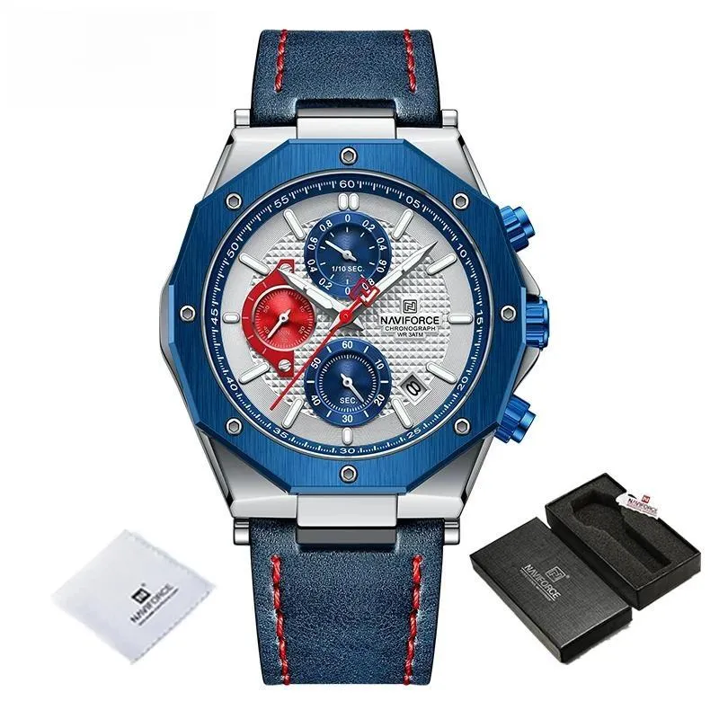 Luxury Fashion Multifunction Men's Watches Genuine Leather Quartz Male Clock