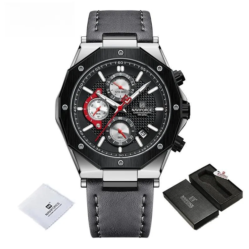 Luxury Fashion Multifunction Men's Watches Genuine Leather Quartz Male Clock