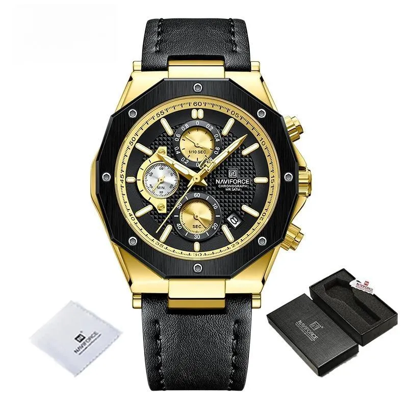 Luxury Fashion Multifunction Men's Watches Genuine Leather Quartz Male Clock