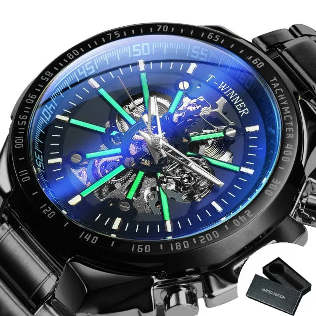 Luxury Skeleton Luminous Military Business Blue Waterproof Watch