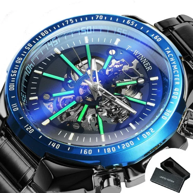 Luxury Skeleton Luminous Military Business Blue Waterproof Watch