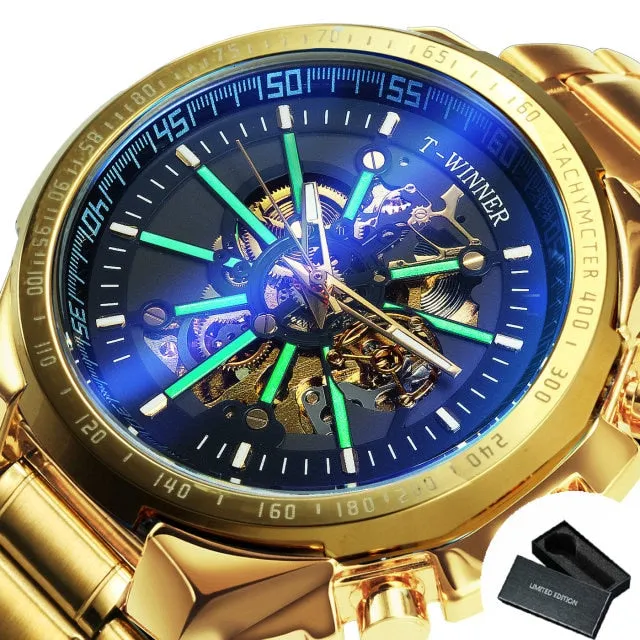 Luxury Skeleton Luminous Military Business Blue Waterproof Watch