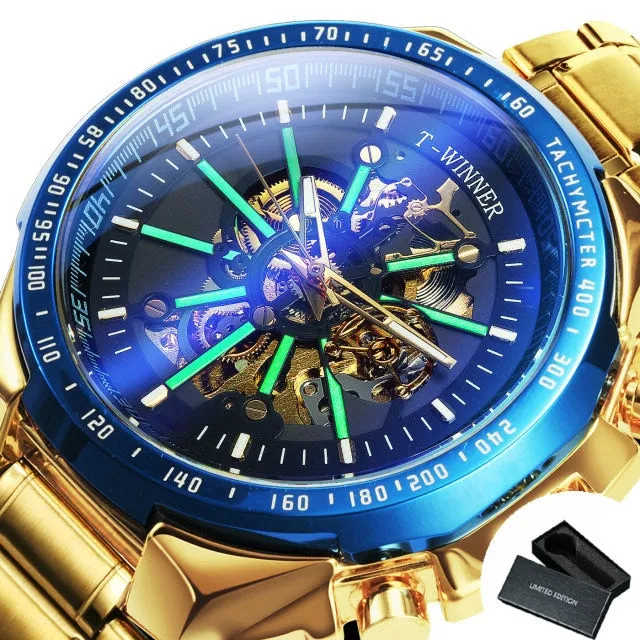 Luxury Skeleton Luminous Military Business Blue Waterproof Watch