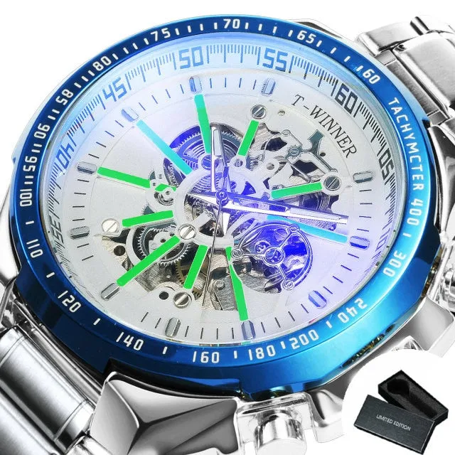 Luxury Skeleton Luminous Military Business Blue Waterproof Watch