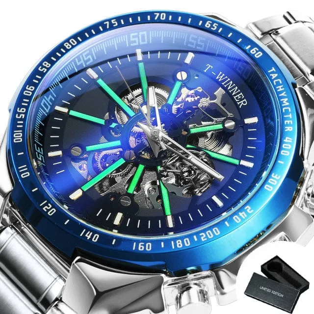 Luxury Skeleton Luminous Military Business Blue Waterproof Watch
