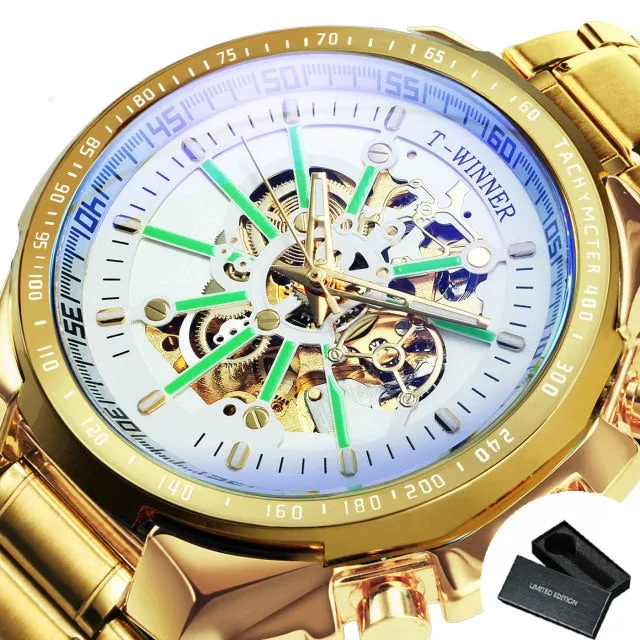 Luxury Skeleton Luminous Military Business Blue Waterproof Watch