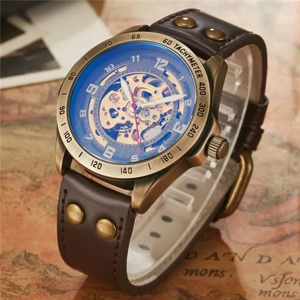 Men Automatic Mechanical Skeleton Wristwatches
