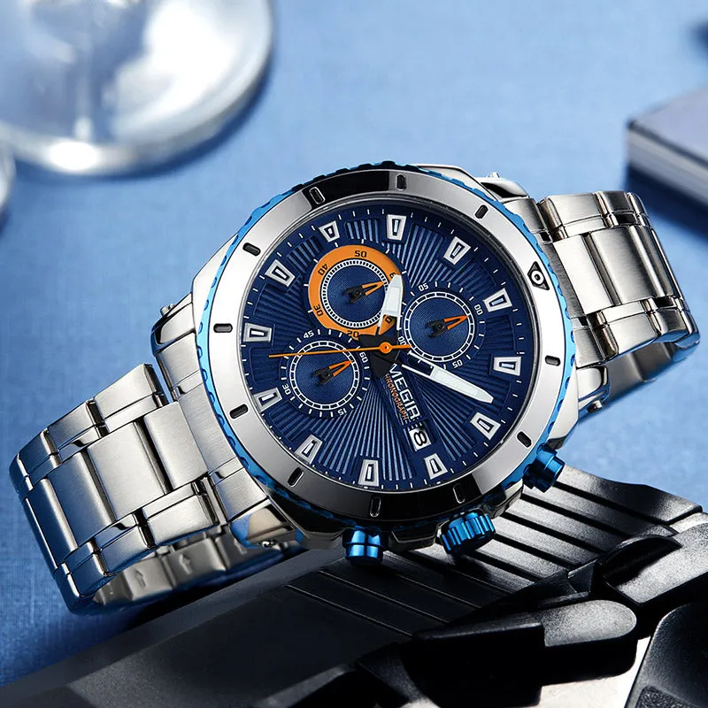 Men's Blue Dial Chronograph Quartz  Wristwatches