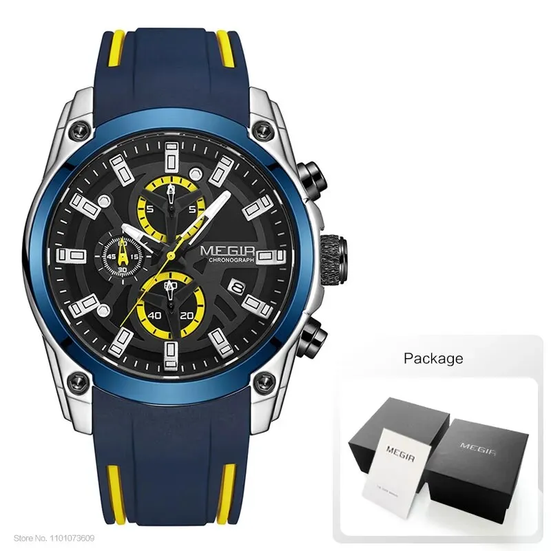 Men's Military Sport Watches Men Waterproof Fashion Blue Silicone Strap Wristwatch Man
