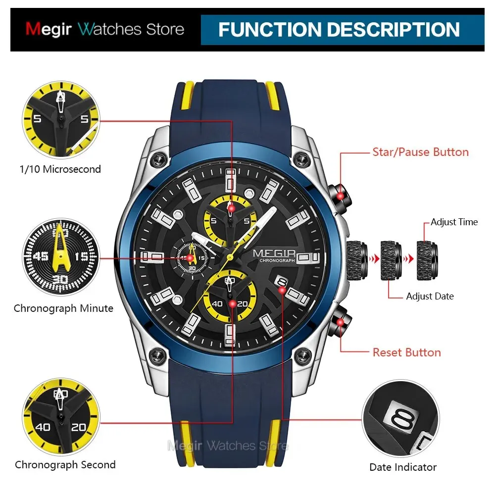 Men's Military Sport Watches Men Waterproof Fashion Blue Silicone Strap Wristwatch Man