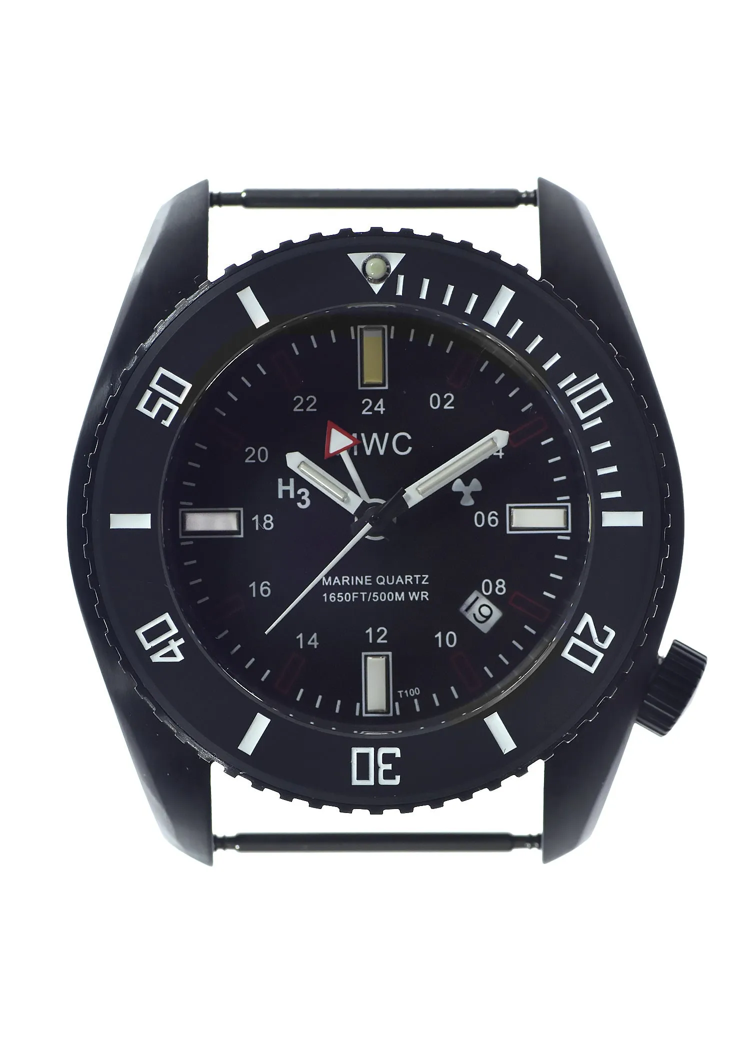 MWC "Submarine / Naval Crew Divers Watch" 500m (1,650ft) Water Resistant Dual Time Zone Military Watch in PVD Stainless Steel Case with GTLS and Helium Valve