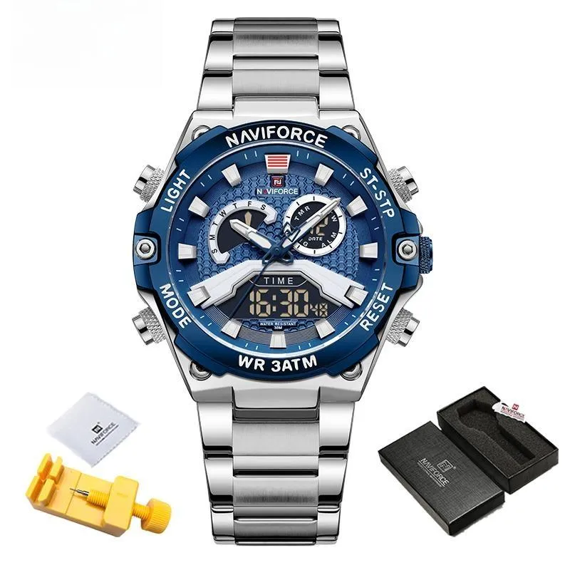 New Watches Men Military Sport Waterproof Quartz Digital Chronograph Stainless Steel Strap Man Luminous Clock